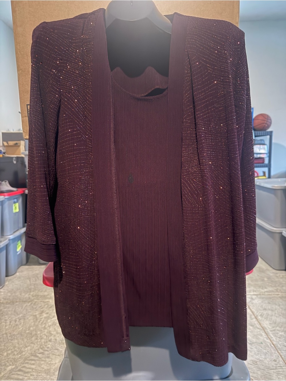 Women's Sparkle Open-Front Sweater Cardigan in Deep Wine 101